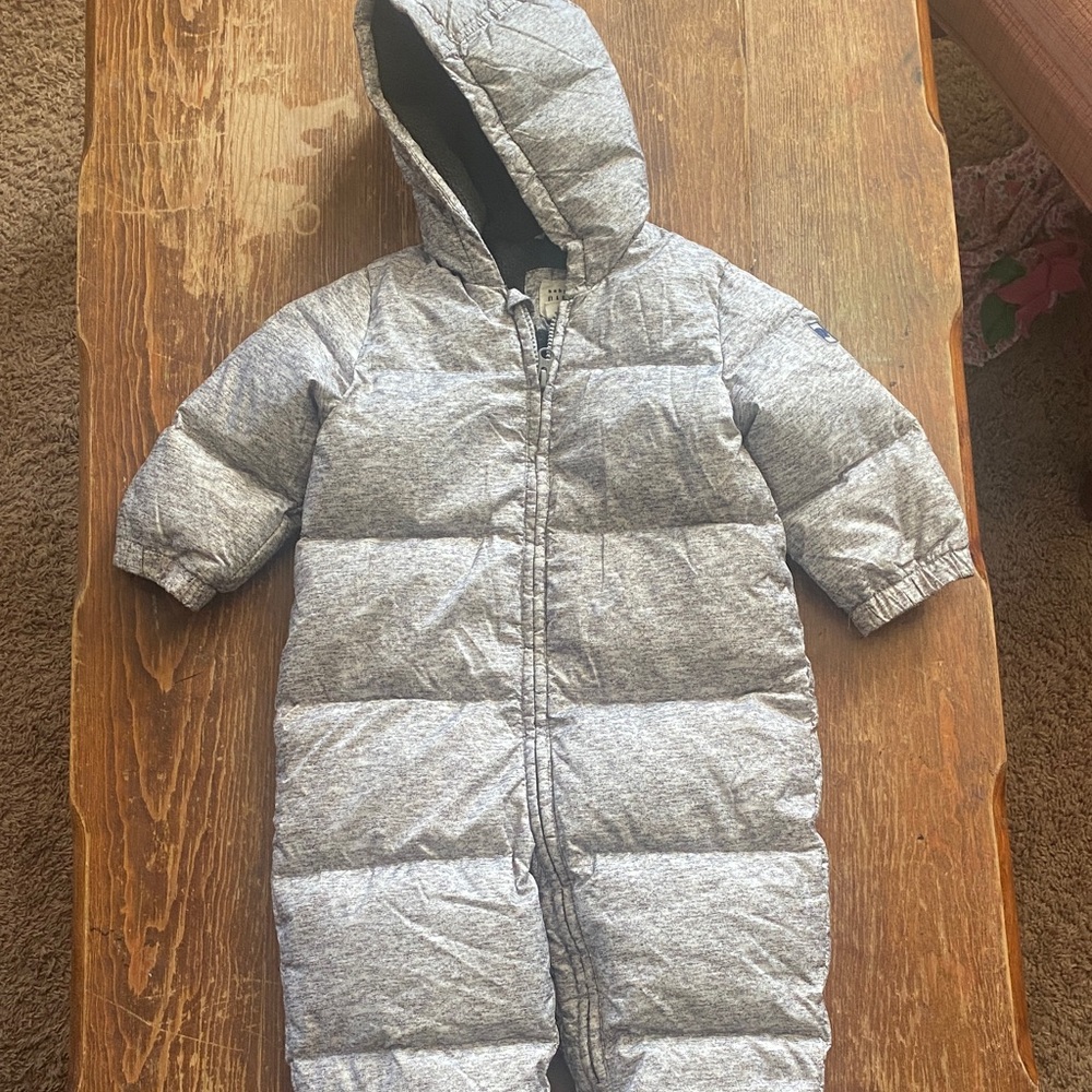 Gray Hooded Puffer Snowsuit